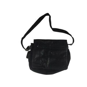 Fossil Unisex Adult Black Leather Flap‎ Adjustable Strap Crossbody Bag Size L